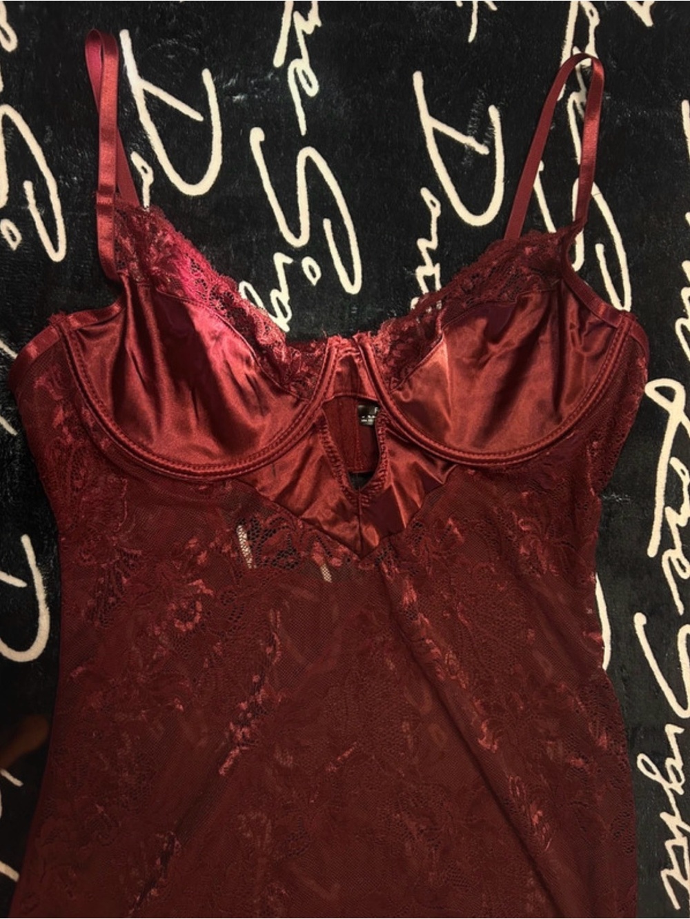 Fashion Nova Burgundy Satin & Lace Camisole